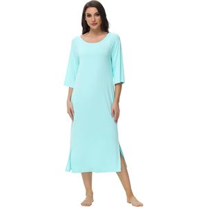 Chemise de nuit en viscose de bambou pour femme, manches 3/4, longueur intégrale, tricot doux, tailles S à XXL, vente en gros - Product Image 5
