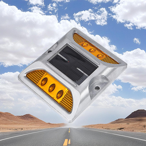 Borne de signalisation routière LED clignotante à œil de chat, blanche, rouge, jaune, bleue, à double réflecteur, alimentée par énergie solaire, étanche (IP68), en aluminium, pour ingénieurs - Product Image 1