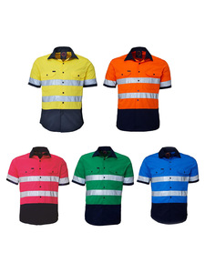 半袖安全作業シャツ反射作業服綿100% イエローネイビー安全シャツ<span class=keywords><strong>Hi</strong></span> <span class=keywords><strong>Vis</strong></span>テープ付き - Product Image 3