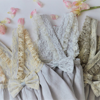 Vêtements pour femmes, robe personnalisée ODM, vêtements pour bébés, robe d'été à nœud papillon sans manches en dentelle rose, robe de princesse pour filles