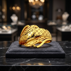 Designer Luxury Gold <b>Finger</b> <b>Ring</b> for Women with Elegant Broad Pattern Finish for Engagement Wedding Daily Wear - Product Image 2