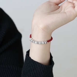 Pure Silver Coiled <b>Bracelet</b> Red Black <b>Rope</b> Version Flower Pattern Women's Gift Jewelry - Product Image 4