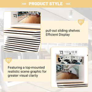 Недорогая, прочная деревянная напольная выставочная стойка на колесиках для розничных магазинов, демонстрационный стеллаж из дерева и мрамора - Product Image 2