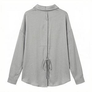 Ensemble deux pièces décontracté pour femme en cuivre uni, col en V, ample, fluide, respirant et à séchage rapide, composé d'un chemisier et d'un pantalon large - Product Image 5