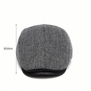 Casquette Peaky Caps en cuir PU style britannique, motif chevrons, en tweed, pour l'automne et l'hiver, chapeau béret chaud, style Ivy - Product Image 4