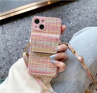 Casing dompet pola anyaman manis, penutup telepon selempang Diagonal untuk iPhone 15 14 13 12 pro max plus