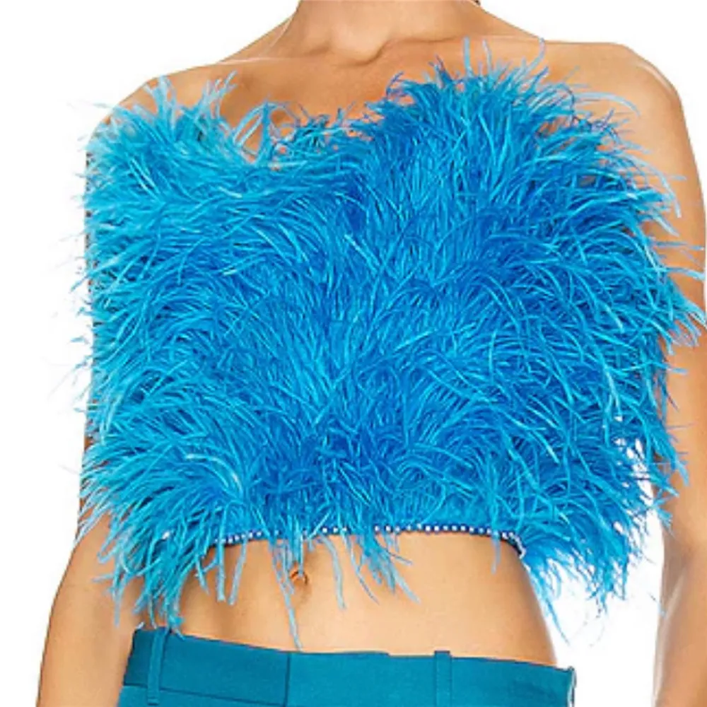 Wholesale Ladies Fashionable Club Party Feathers Bandeau Fur Tube Tops Summer Real Fur Strapless Ostrich Feather Top Women