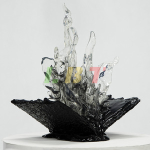 Sculpture en résine Creative Wave, base noire irrégulière et abstraite, pièce d'art décorative pour la maison - Product Image 1