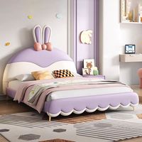 Lit de rangement pour enfants en bois avec garde-corps rembourré en cuir, nouveau design 2026, lit de rangement pour enfants en forme de lapin