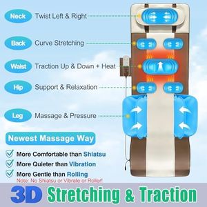 Colchón de masaje de cuerpo completo estiramiento 3D tracción <span class=keywords><strong>Lumbar</strong></span> calefacción trasera 4 Modos 3 intensidades/niveles de calor función Musical de cuero PU - Product Image 2