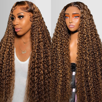 Perruques brésiliennes 100% cheveux humains Remy, bouclées crépues, frontale transparente 13x4, couleur P4/30, densité 210%, pour femme noire