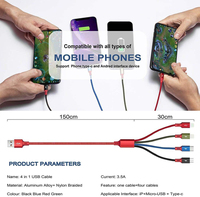 Cable USB Tipo C 4 en 1 al por Mayor, Carga Rápida PD 5V 2.4A, Trenzado de Nailon, 1m 3ft, Kit de Cable de Datos USB con Logotipo Personalizado para Teléfonos Inteligentes y Tabletas