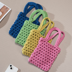 Cotton <b>Rope</b> Woven Mobile Phone Bag Rectangle Crossbody Bag Breathable Summer Beach Bag Ins Style Everyday Outfits - Product Image 1