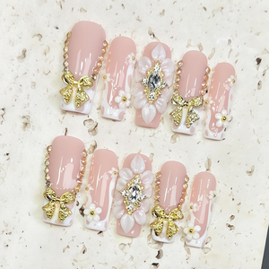 <span class=keywords><strong>Manicura</strong></span> <span class=keywords><strong>Francesa</strong></span> Hecha a Mano <span class=keywords><strong>con</strong></span> Flores Tridimensionales y Mariposas, Decorada <span class=keywords><strong>con</strong></span> Diamantes, Desmontable, para Blanquear las Uñas - Product Image 3
