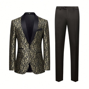 Costume de <span class=keywords><strong>smoking</strong></span> pour homme en deux pièces, veste à motif floral, <span class=keywords><strong>col</strong></span> châle paisley, veste de costume pour dîner, bal de promo, mariage - Product Image 3