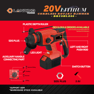 Marteau perforateur rotatif sans fil SDS Plus 20V 511219, 4 modes, 2.0J d'impact, lumière LED, batterie Li-Ion, compact pour le bricolage et le béton - Product Image 3
