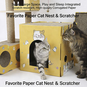 Cama Grande para Gatos de Cartón Corrugado, Casa de Cartón con Diseño de Dibujos Animados para Gatos Gruesos, Refugio Espacioso y Cerrado - Product Image 3