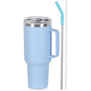 Gobelet isotherme portable en acier inoxydable 304 avec poignée, grande capacité, pour voiture et bureau, 40 oz, avec paille - Product Image 6