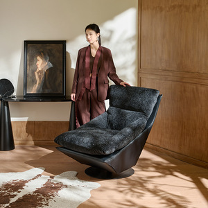 Fauteuil simple moderne de designer, inclinable et pivotant, pour salon, chaise de loisirs, structure confortable, siège pour la maison - Product Image 5