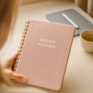 LABON Blush Pink Weekly <span class=keywords><strong>Planner</strong></span> A5 Cuaderno de tapa dura de lino <span class=keywords><strong>con</strong></span> encuadernación en espiral <span class=keywords><strong>con</strong></span> diseño de cuadrícula minimalista para trabajo y estudio - Product Image 2