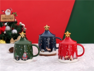 แก้วนมซานตาคลอสคุณภาพสูง 12 ออนซ์ แก้วน้ำ แก้วกาแฟ ของขวัญคริสต์มาส แก้วเซรามิก พร้อมช้อน - Product Image 2