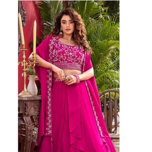 Lehenga Choli Rosa Bordado Más Vendido para Mujer, Traje Étnico para Fiesta con Dupatta a Juego, Disponible en Grandes Cantidades - Product Image 1