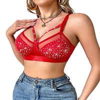 Bralette Seksi Berhias Rhinestone Berkilau Menawan dengan Desain Hollow Out dan Push Up, Pakaian Tidur Wanita