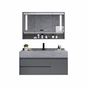 Meuble-lavabo de salle de bain personnalisable en céramique avec miroir et finition laquée - Product Image 1