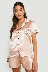 Ropa de dormir KY Famme, pijamas de seda personalizados con botones de talla grande, conjunto de lujo para mujer, manga corta - Product Image 6