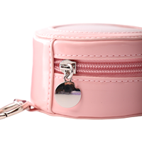 Pochette ronde mini en PU brillant à motif bonbon, avec fenêtre transparente, attache porte-clés, fermeture éclair, pour cosmétiques et monnaie