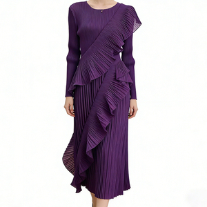 <span class=keywords><strong>Abito</strong></span> lungo da <span class=keywords><strong>donna</strong></span> elegante a pieghe con volant, <span class=keywords><strong>taglia</strong></span> unica, maniche lunghe, vita naturale, vestibilità comoda per il giorno - Product Image 3