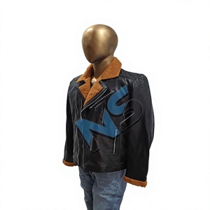 Nabtay Sports <b>Men</b> Genuine Cowhide <b>Leather</b> Racing <b>Jacket</b> Padded Sleeve Stand Collar Black Biker Motorcycle Asym - Product Image 3