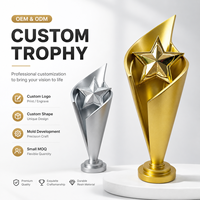 Trophée étoile en résine HBL personnalisable avec logo gravé, design incurvé or et argent, pour cérémonie d'entreprise