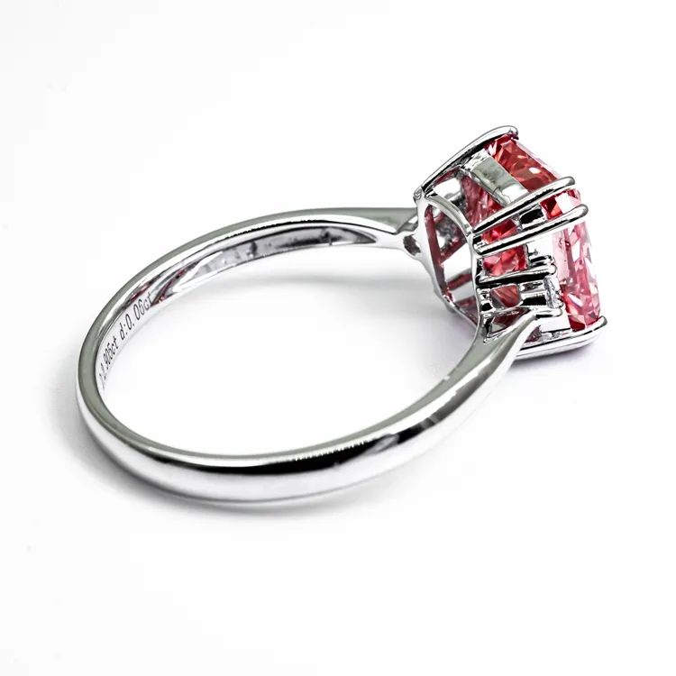 Precio al por mayor, joyería de diamantes, 3CT, corte de cojín, CVD Lab Grown, anillo de diamantes rosas para boda de compromiso de racimo
