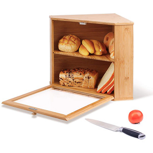 Caja de Pan de Bambú de Doble Capa con Puerta de Vidrio, Mueble de Almacenamiento para Esquina de Cocina - Product Image 5