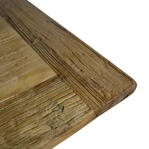 Meja makan kayu padat daur ulang dan industri antik dengan dasar baja tahan karat meja kayu elm tua