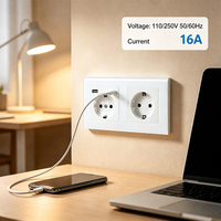 Prise murale EU série F 157 mm avec port USB Type C 16A, double prise Schuko, panneau en verre trempé, prise européenne