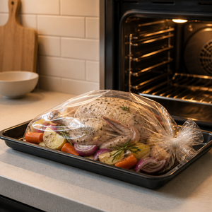 Bolsa de Plástico para Horno Apta para Microondas para Pollo, Pavo, Aves, Mariscos, 25*38cm, Bolsa para Hornear con Lazos para Cocinar Jamón, Costillas y Carnes - Product Image 1