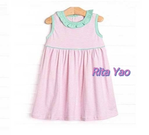 Abiti Estivi a Righe <span class=keywords><strong>Rosa</strong></span> per Bambine con Colletto a Volant, <span class=keywords><strong>Vestito</strong></span> Personalizzato per Bambine con Set di Pantaloncini Abbinati, Abbigliamento per Bambine - Product Image 2