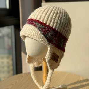 Autumn and <b>Winter</b> Red Knitted Flying Hat, Christmas Embroidery, Ear protection Hat, Warm and Cozy Woolen <b>Cap</b> - Product Image 4