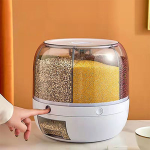 Manufacture Price 6 Grids Smart Rice Cereal Dispenser Container Rotation Cereal Storage Container