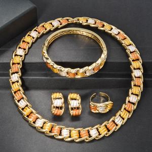 Fashion Dubai Luxury Classic Bridal 14K Gold Plated Zircon Jewelry <b>Set</b> <b>Bracelet</b> <b>Necklace</b> Ring Earrings for Wedding Anniversary - Product Image 2