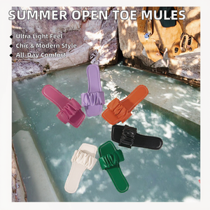 Mules à bout ouvert pour femmes, printemps-été, coussin d'air souple, design fantaisie à bout carré, cuir PU, pieds nus, talon épais, hauteur accrue - Product Image 2