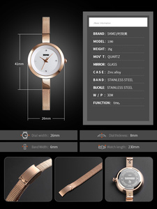 Montre à quartz pour femme SKMEI, montre-bracelet de luxe en acier inoxydable avec lunette en diamant, cadran minimaliste, montre d'affaires étanche - Product Image 3