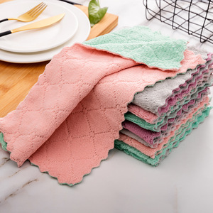 Thickened Double Layer Coral Fleece Dishcloth Rectangle Solid Color Water Absorbing <b>Kitchen</b> Cleaning <b>Cloth</b> For Pots And Pans - Product Image 1