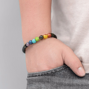 Beliebte Fabrik versorgung Großhandel 8 mm bunte Naturstein perle Magnet leder Armband für Herren Frauen - Product Image 3