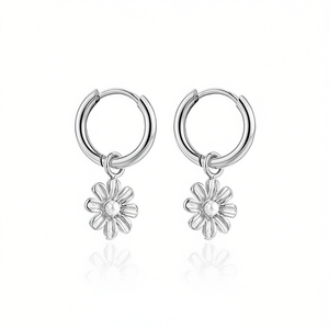 Pendientes de aro con forma de flor Amy Amy con perlas de imitación chapadas en plata para mujer, joyería de regalo PE2873 - Product Image 1