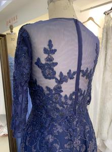 Bleu marine grande taille broderie manches longues dos jupe en tulle mère <span class=keywords><strong>de</strong></span> la <span class=keywords><strong>mariée</strong></span> robes <span class=keywords><strong>de</strong></span> soirée - Product Image 4