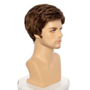Peluca <span class=keywords><strong>para</strong></span> Hombre Joven, Corta, Negra con Mechas Marrón Oscuro, con Raya Lateral Natural, Resistente al Calor, Cabello Sintético, Peluca Completa <span class=keywords><strong>para</strong></span> Uso Diario, Precio al por Mayor - Product Image 4