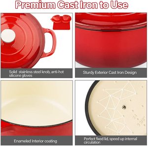 Casserole ronde à double poignée de 4/5 pintes, en fonte émaillée antiadhésive avec couvercle, pour la cuisine - Product Image 5